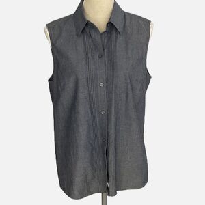 Eddie Bauer Women’s Cotton Sleeveless Button Down Blouse Top Large Chambray